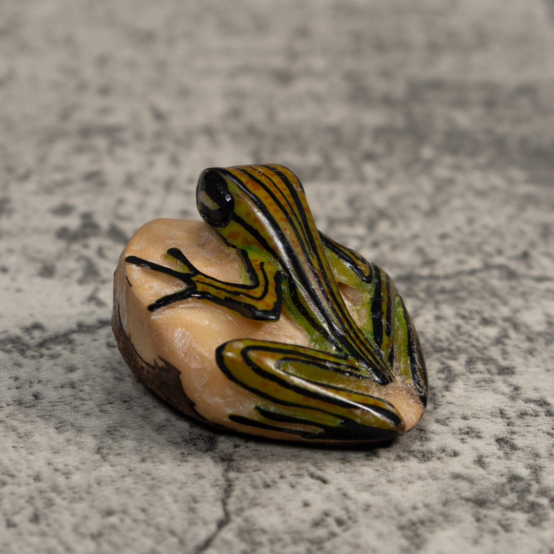 Vintage Green And Black Poison Dart Frog Tagua Carving