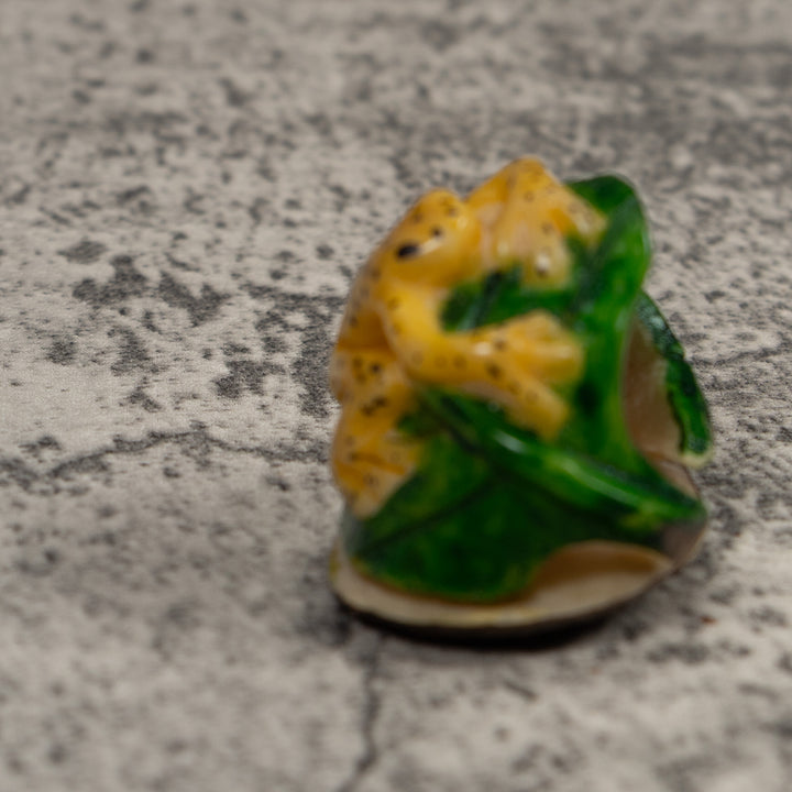 Vintage Black Yellow And Green Frog Tagua Carving
