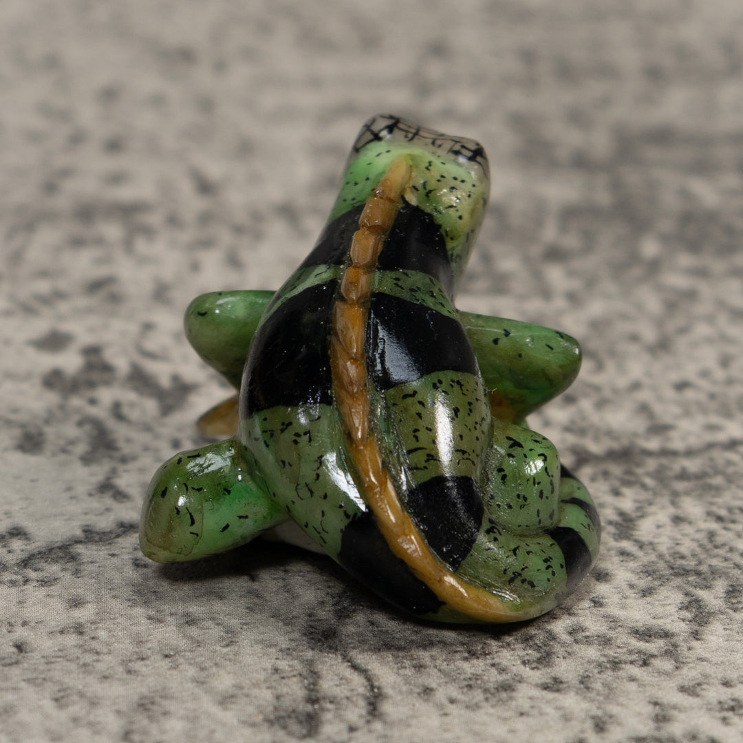 Vintage Green And Black Iguana Lizard Tagua Carving