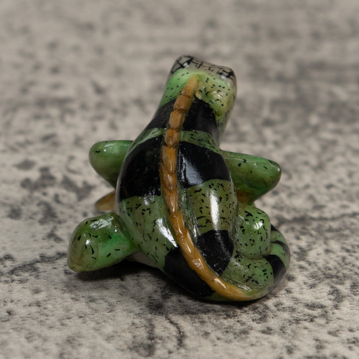 Vintage Green And Black Iguana Lizard Tagua Carving