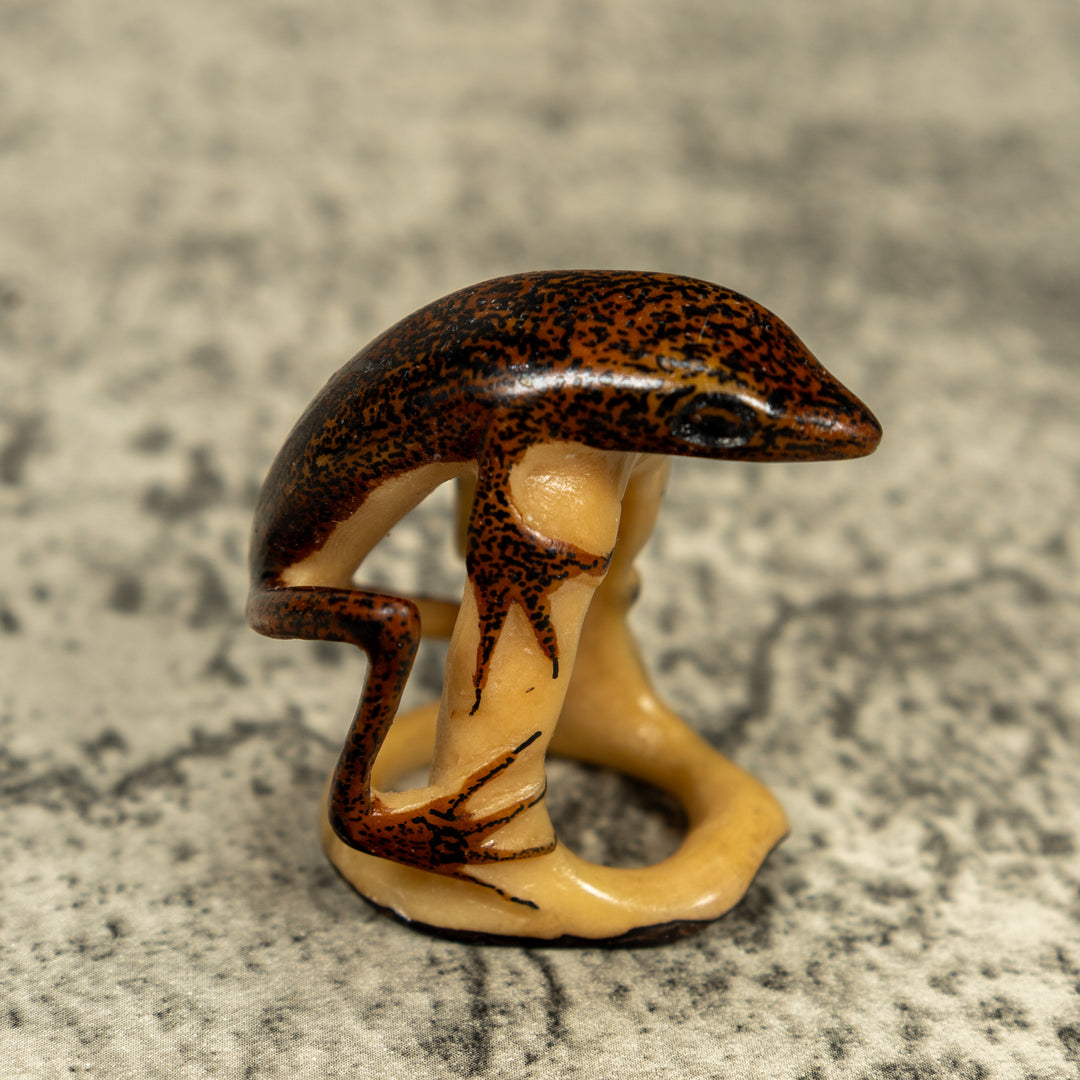 Brown And Black Gecko Lizard On Pedestal Tagua Carving