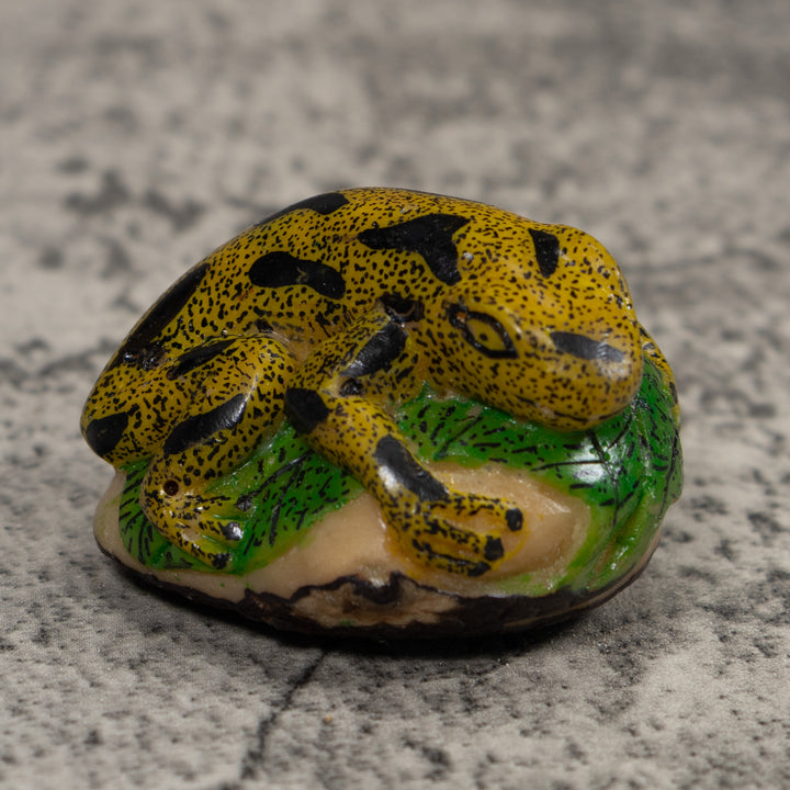 Gold Black And Green Frog Tagua Carving