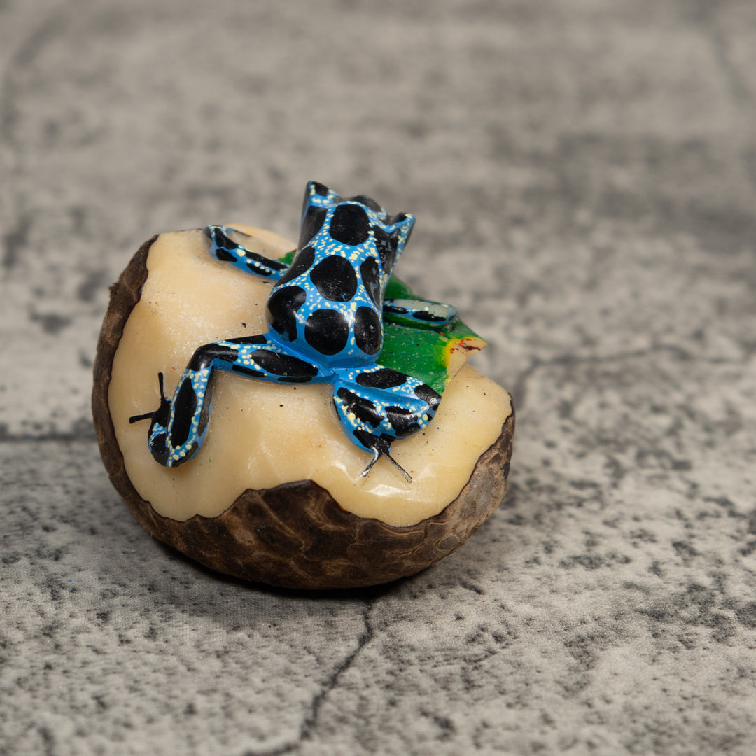 Black Blue And White Poison Dart Frog Tagua Carving