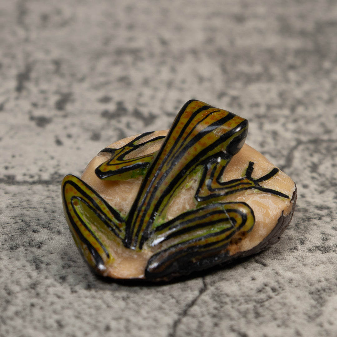 Vintage Green And Black Poison Dart Frog Tagua Carving