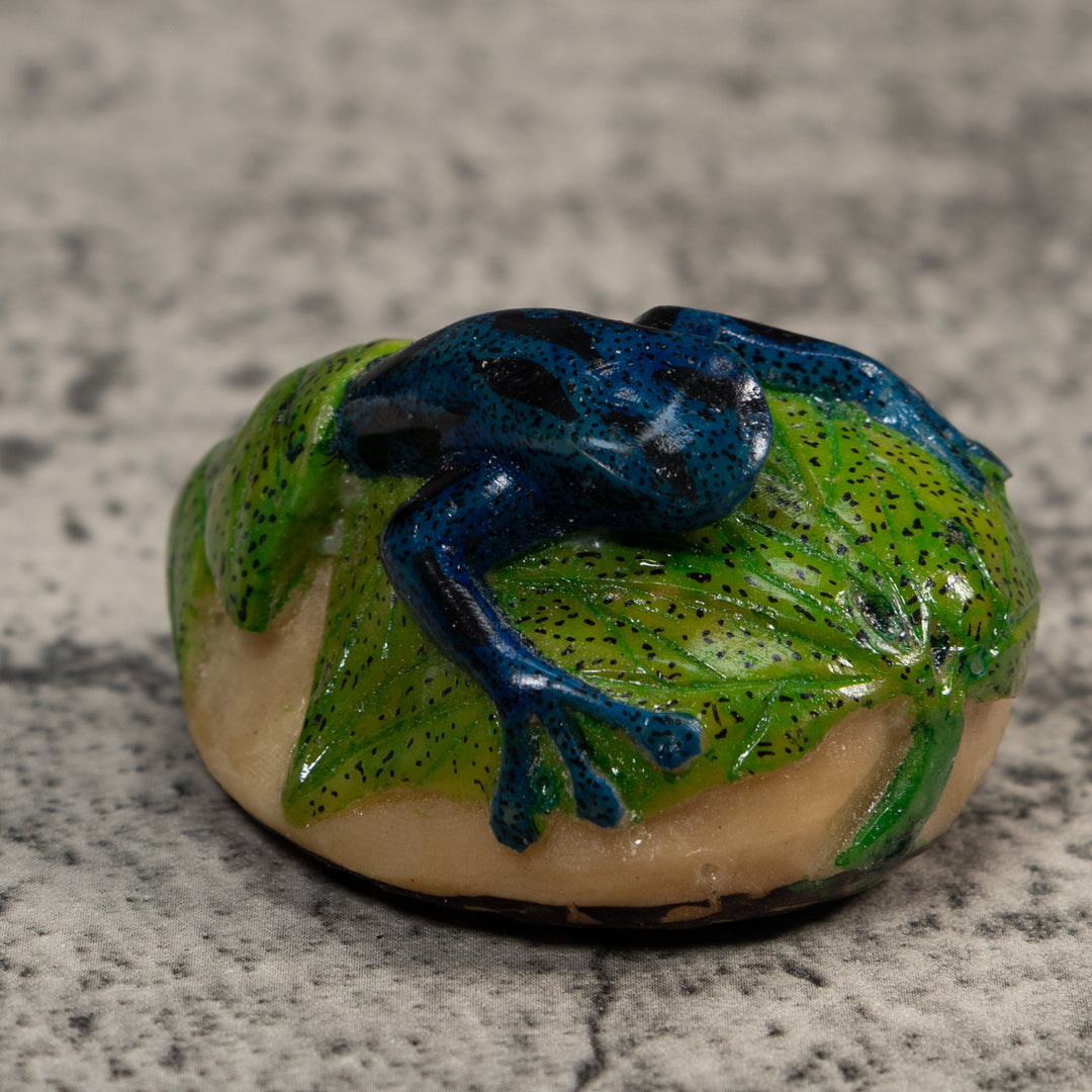Blue And Green Frog Tagua Carving