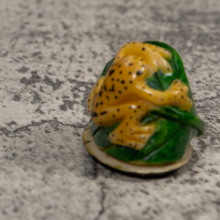 Vintage Black Yellow And Green Frog Tagua Carving