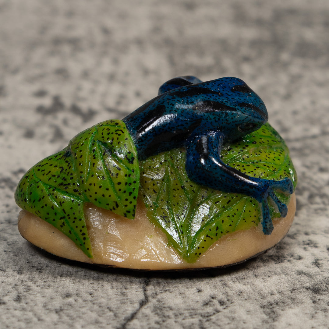 Blue And Green Frog Tagua Carving