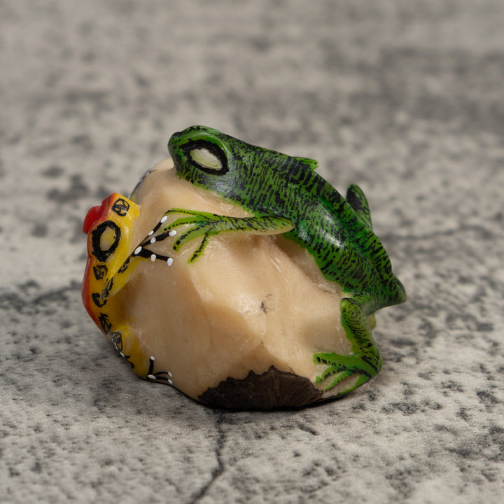 Red Green And Yellow Iguana And Frog Tagua Carving