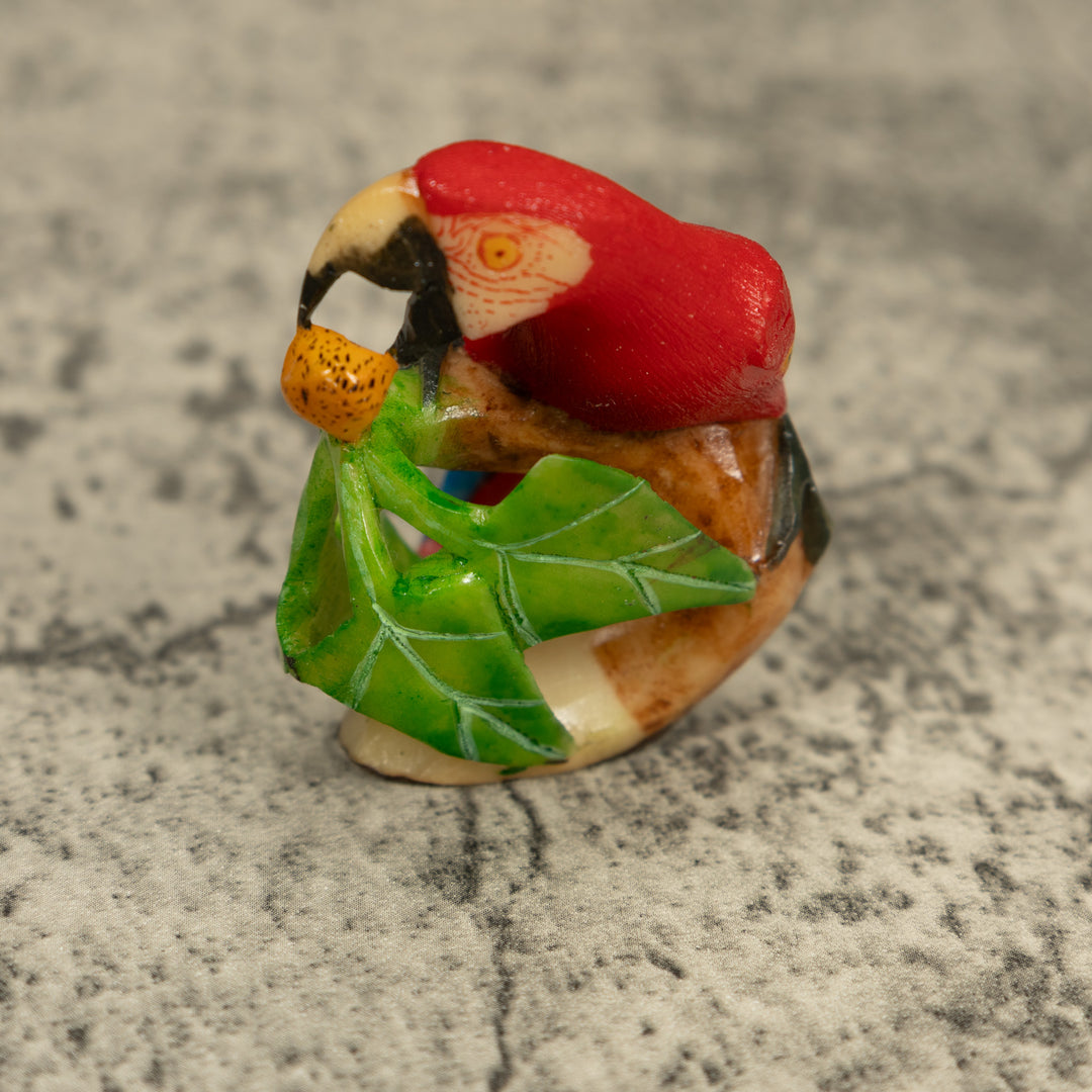 Red Blue And Yellow Macaw Parrot Bird Tagua Carving