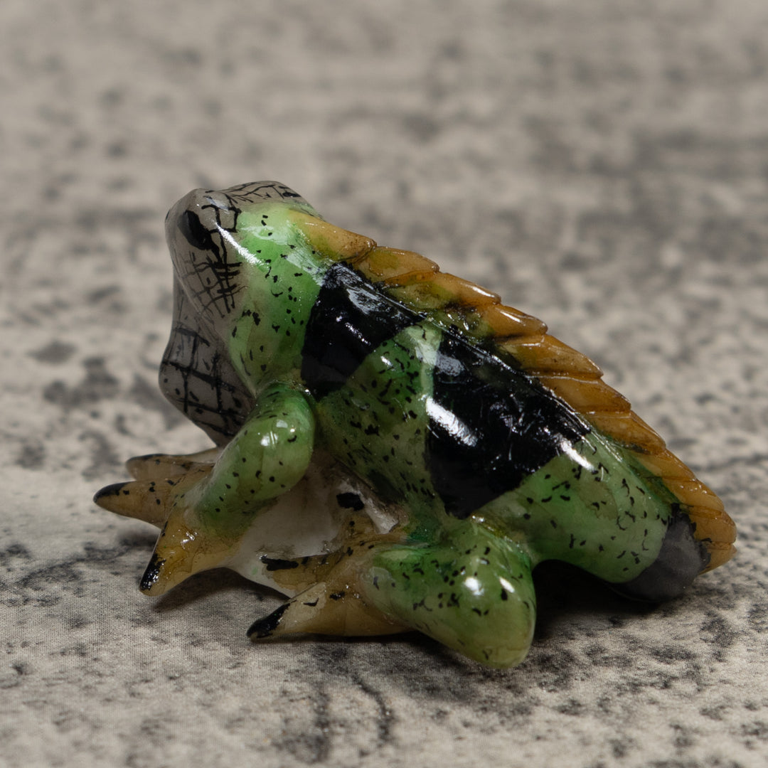 Vintage Green And Black Iguana Lizard Tagua Carving