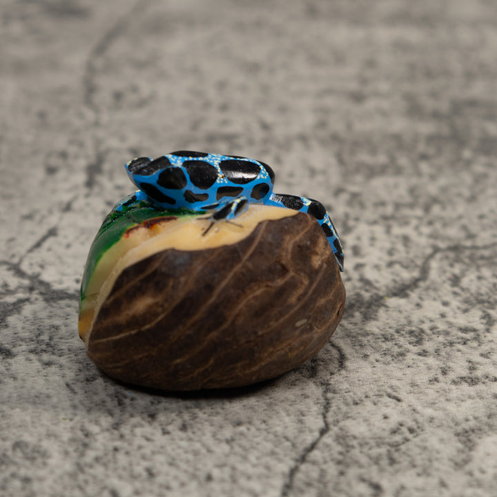 Black Blue And White Poison Dart Frog Tagua Carving