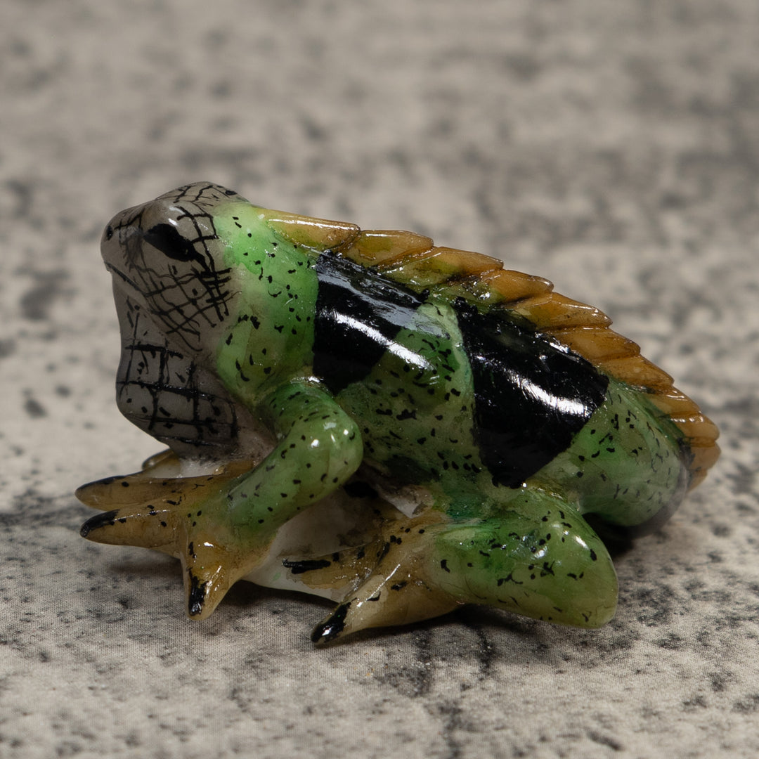 Vintage Green And Black Iguana Lizard Tagua Carving