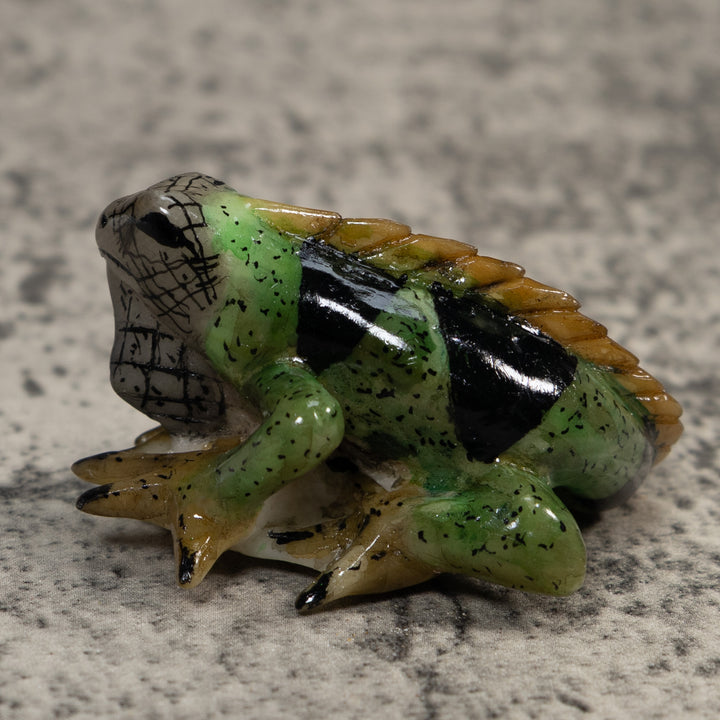 Vintage Green And Black Iguana Lizard Tagua Carving