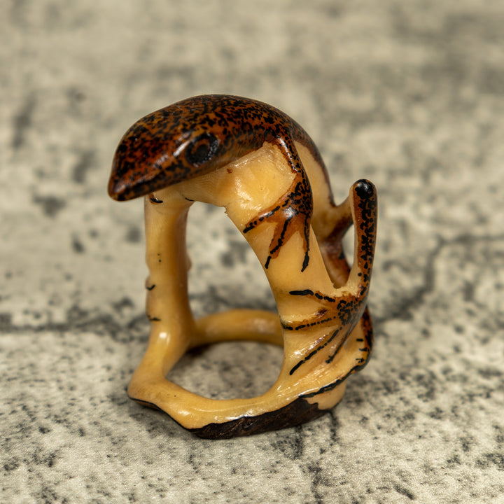 Brown And Black Gecko Lizard On Pedestal Tagua Carving