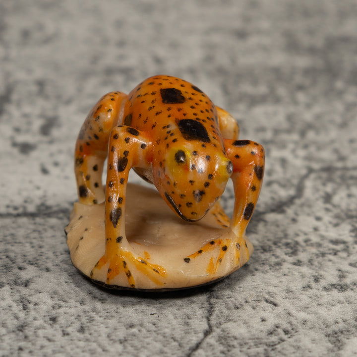 Vintage Black And Gold Frog Tagua Carving