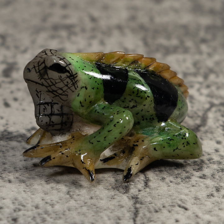 Vintage Green And Black Iguana Lizard Tagua Carving