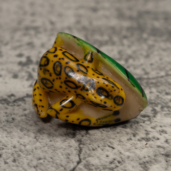 Vintage Black Yellow And Green Frog Tagua Carving