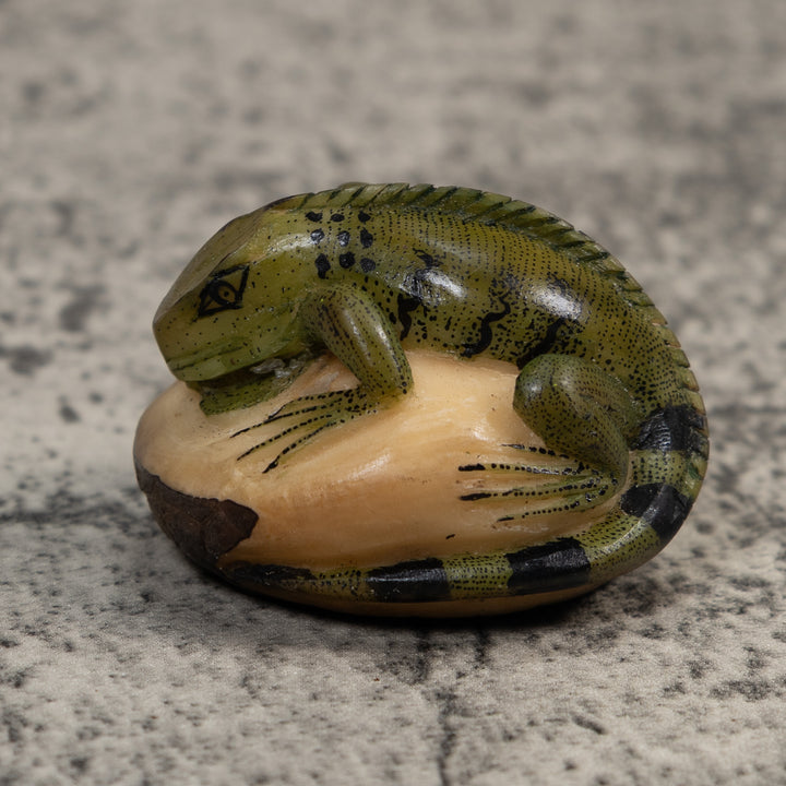 Black And Green Iguana Lizard Tagua Carving