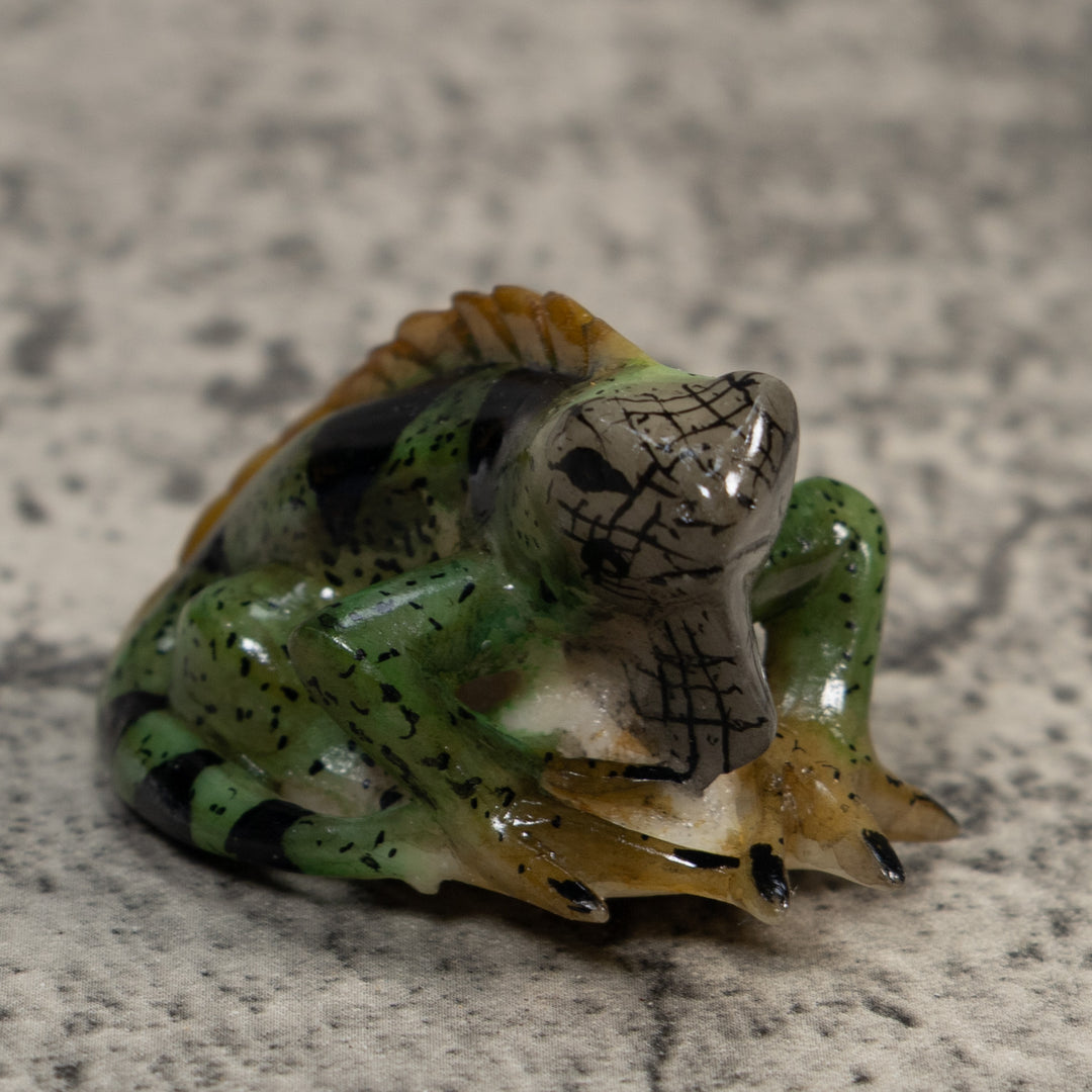 Vintage Green And Black Iguana Lizard Tagua Carving