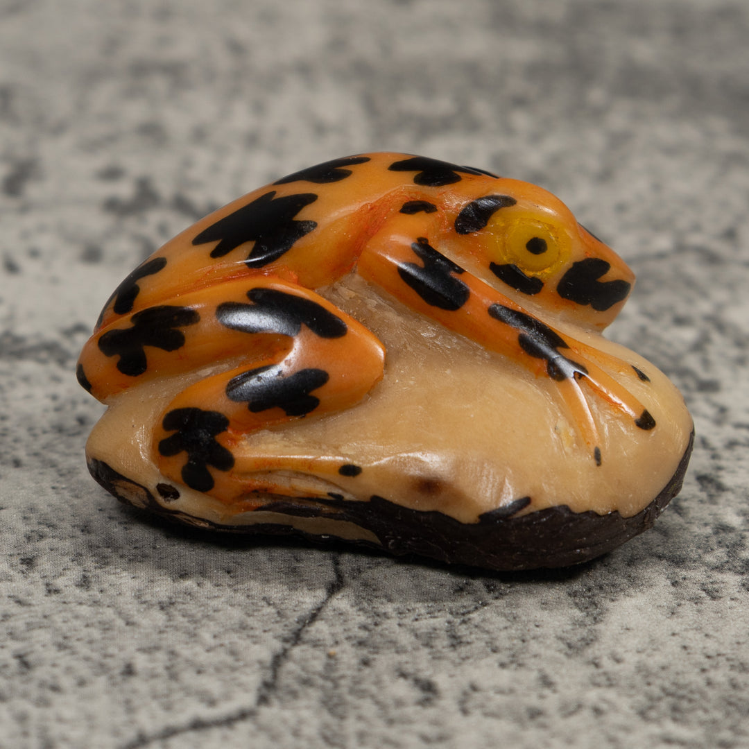 Vintage Gold And Black Frog Tagua Carving
