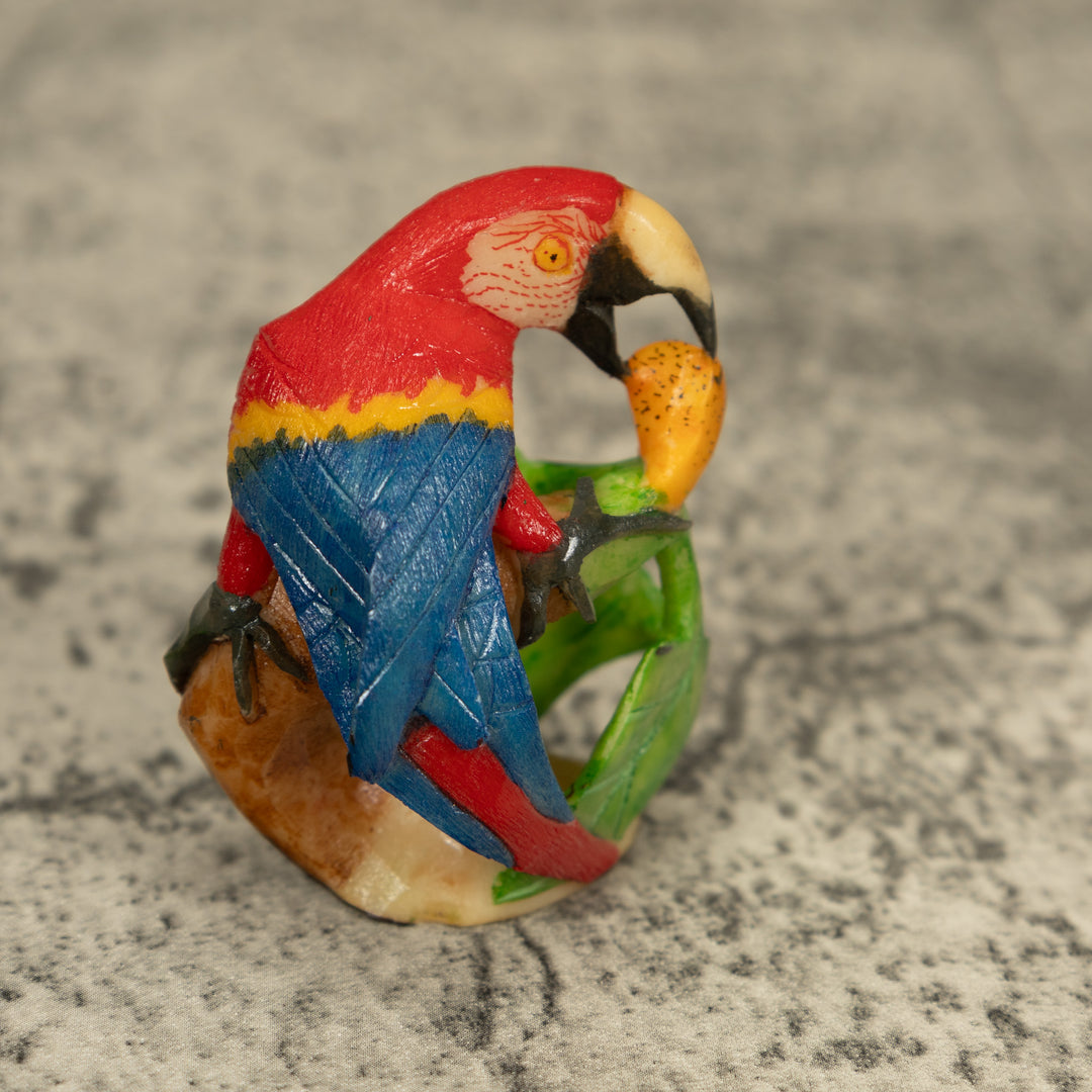 Red Blue And Yellow Macaw Parrot Bird Tagua Carving