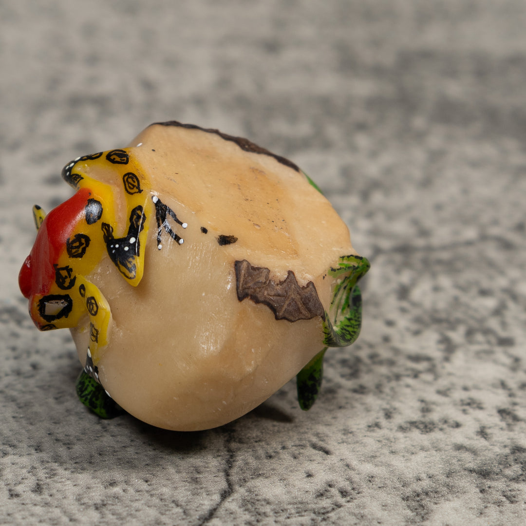 Red Green And Yellow Iguana And Frog Tagua Carving