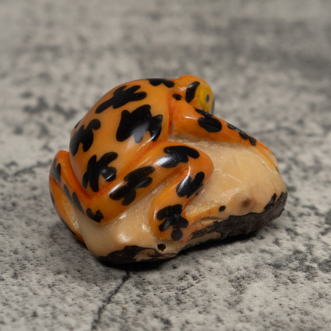 Vintage Gold And Black Frog Tagua Carving