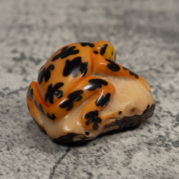 Vintage Gold And Black Frog Tagua Carving