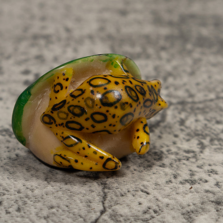 Vintage Black Yellow And Green Frog Tagua Carving