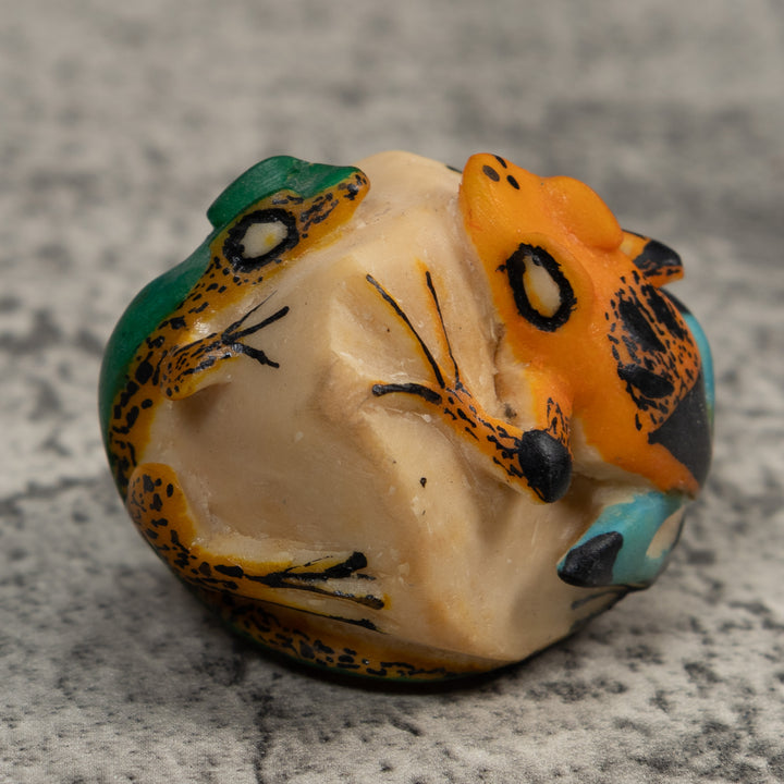Double Green Orange And Blue Poison Dart Frog Tagua Carving