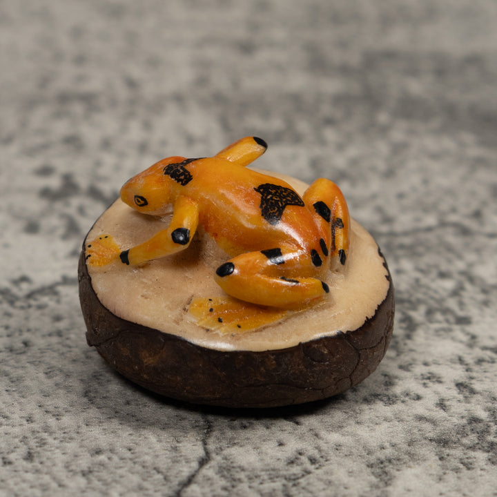 Vintage Gold And Black Frog Tagua Carving