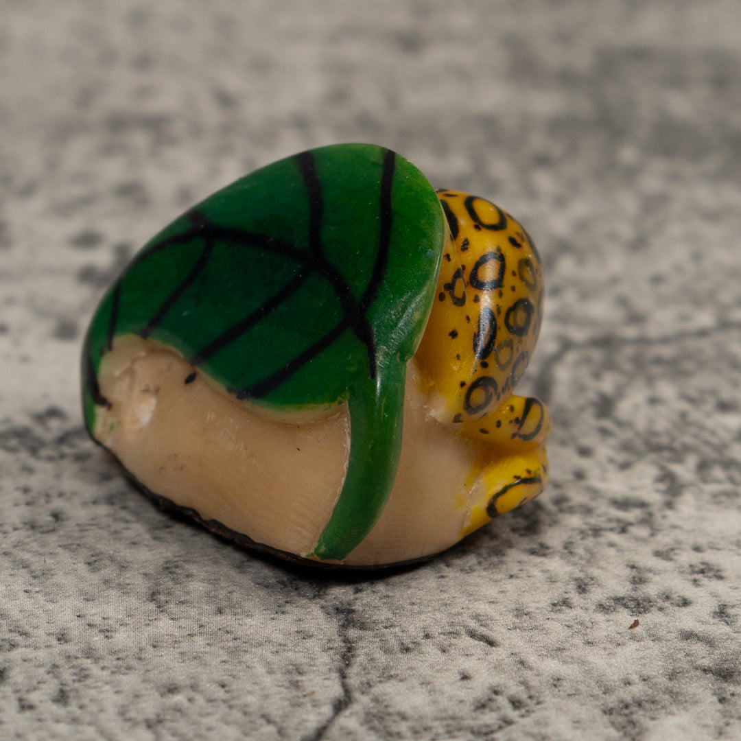 Vintage Black Yellow And Green Frog Tagua Carving