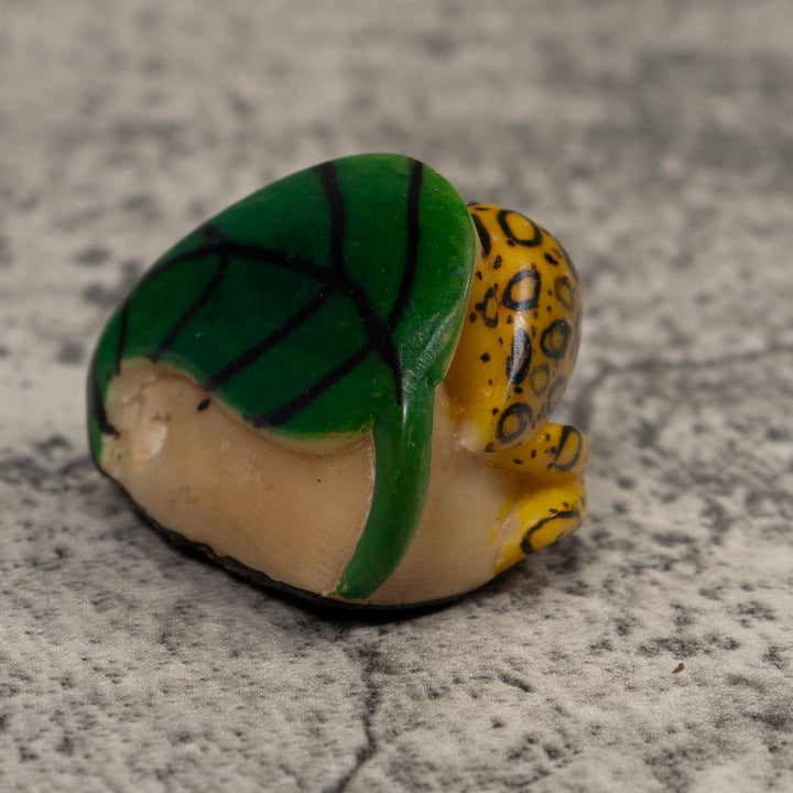 Vintage Black Yellow And Green Frog Tagua Carving