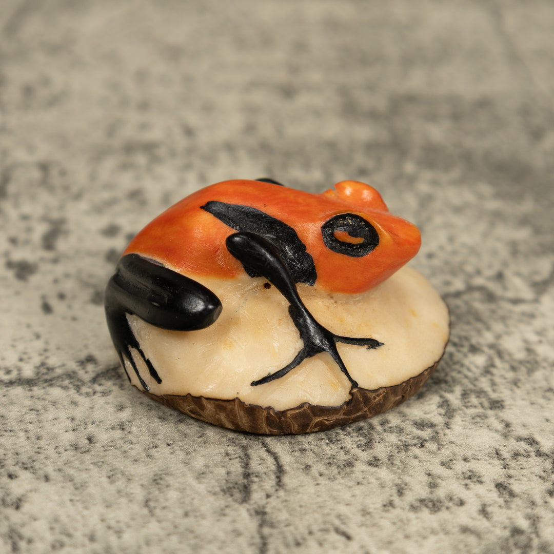 Vintage Orange And Black Poison Dart Frog Tagua Carving