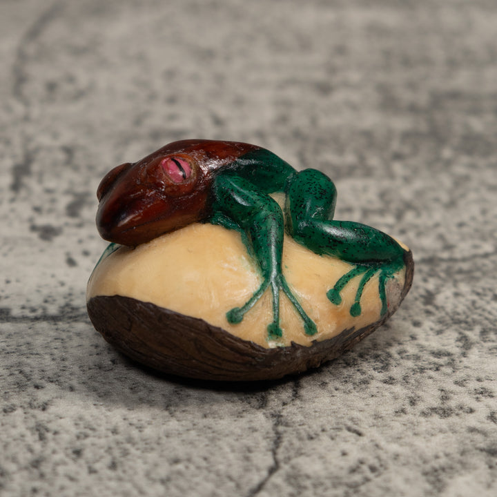 Vintage Blue And Rose Poison Dart Frog Tagua Carving