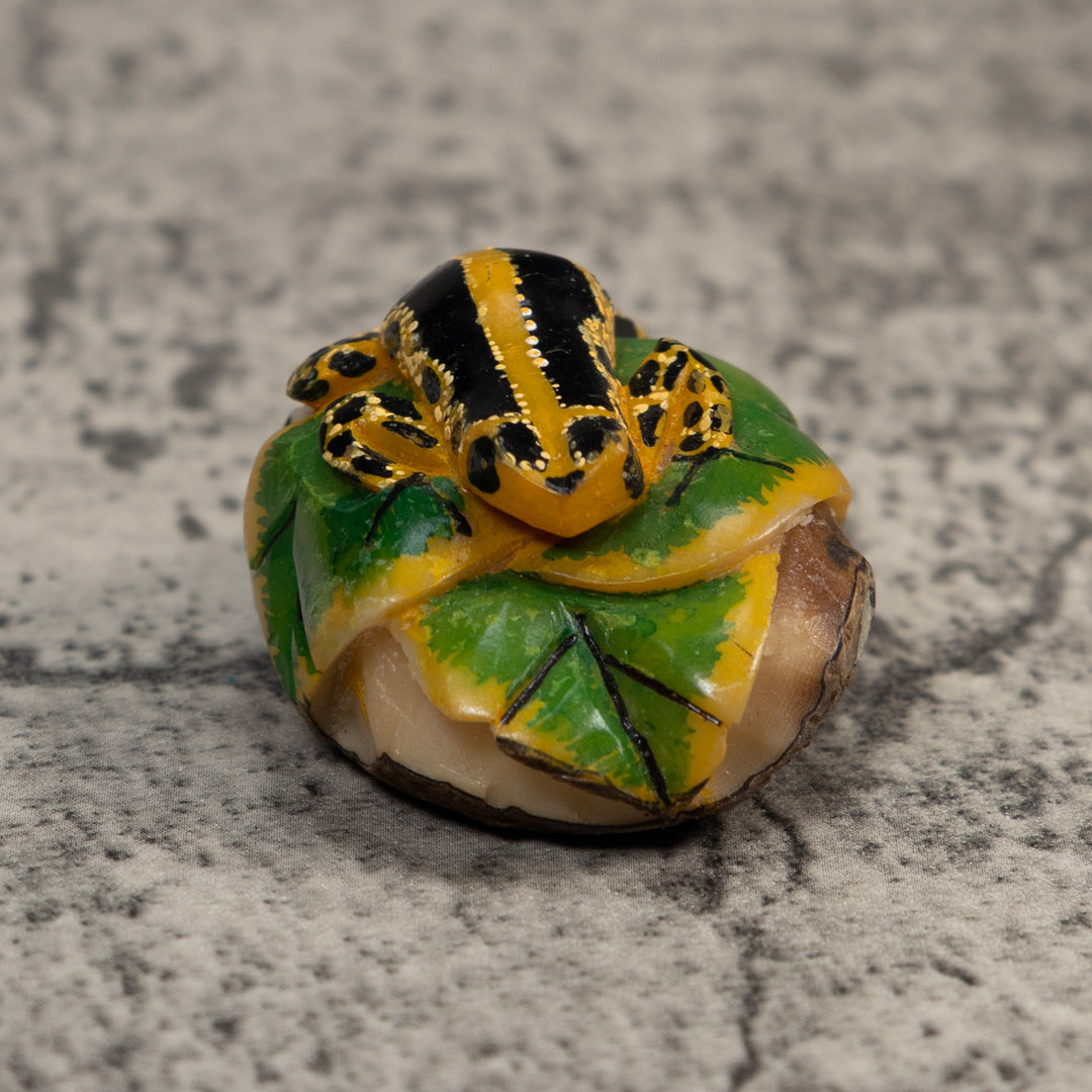 Black Green And Yellow Poison Dart Frog Tagua Carving