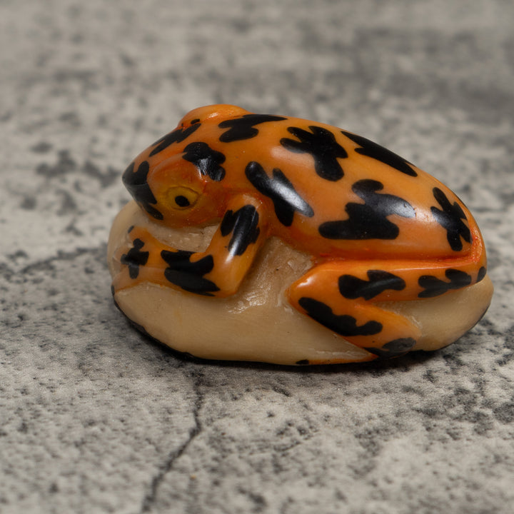 Vintage Gold And Black Frog Tagua Carving