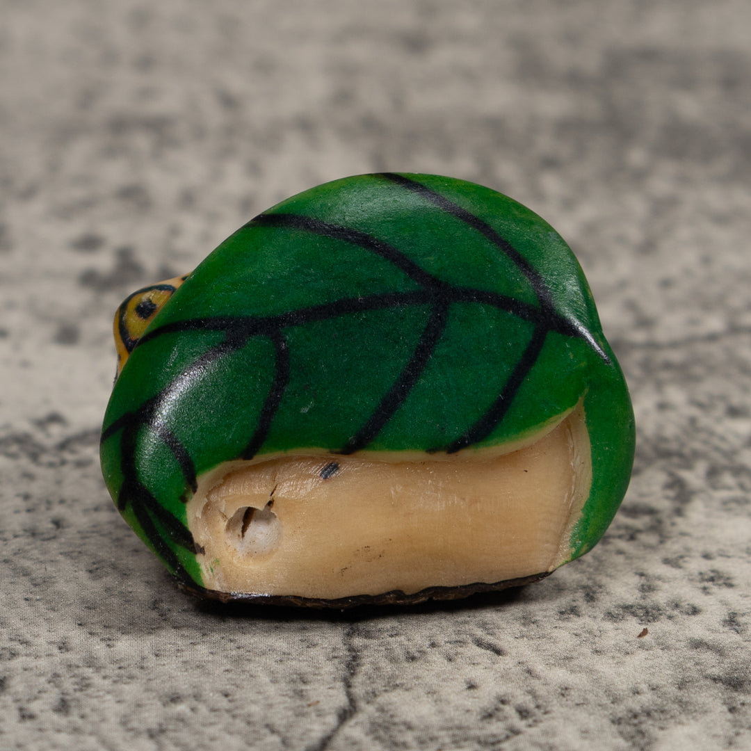 Vintage Black Yellow And Green Frog Tagua Carving