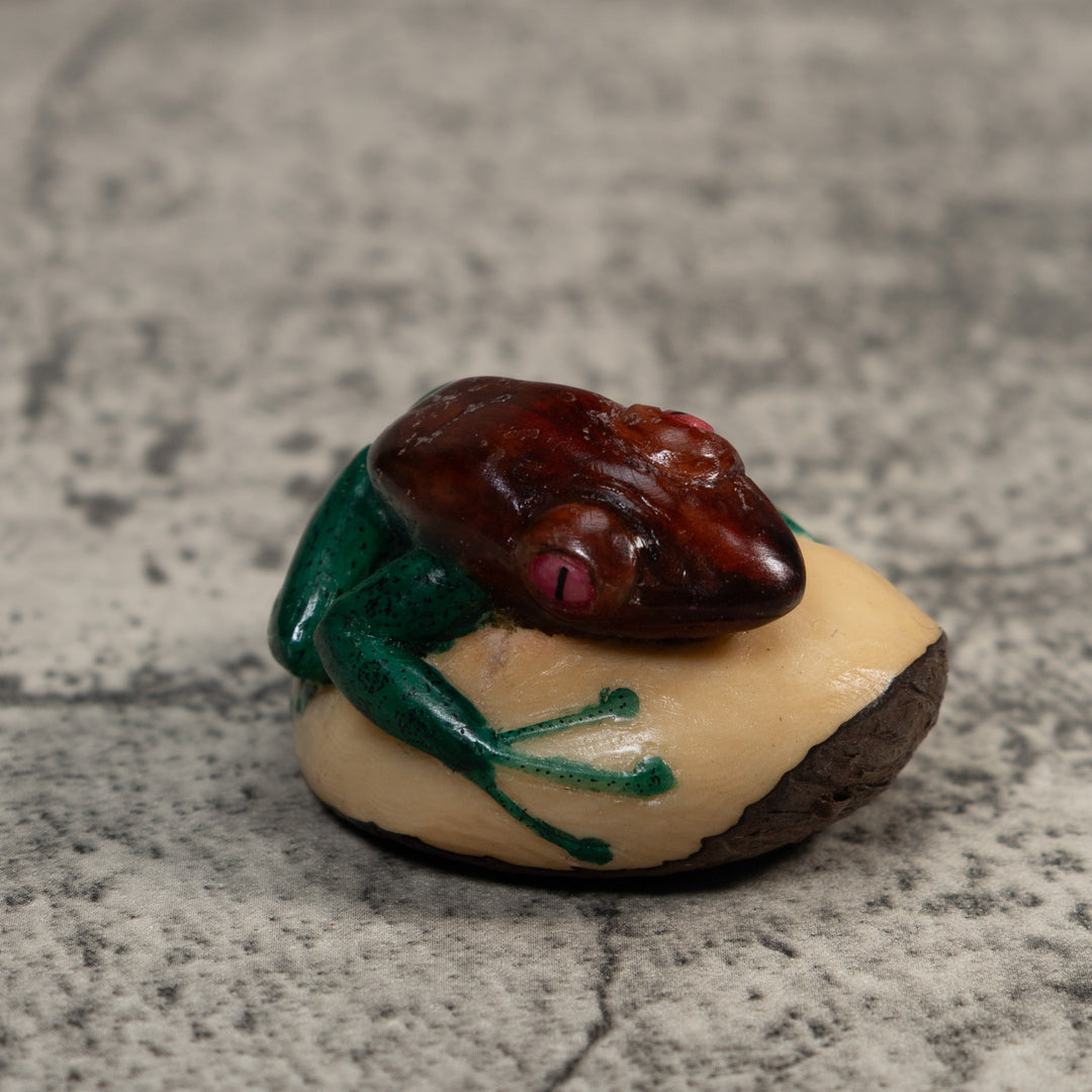 Vintage Blue And Rose Poison Dart Frog Tagua Carving