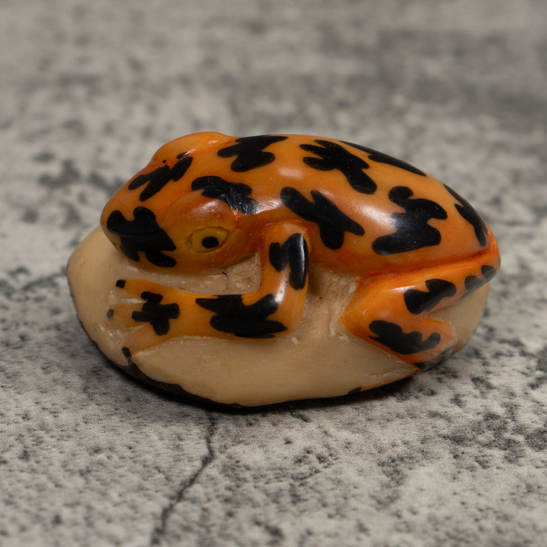 Vintage Gold And Black Frog Tagua Carving