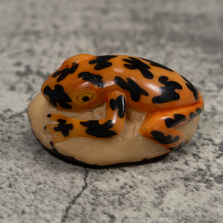 Vintage Gold And Black Frog Tagua Carving