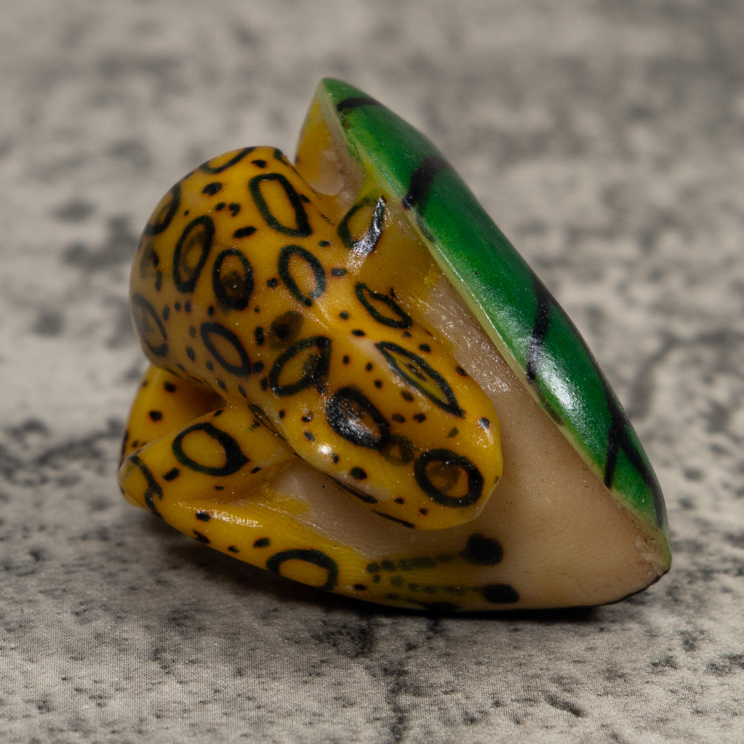 Vintage Black Yellow And Green Frog Tagua Carving