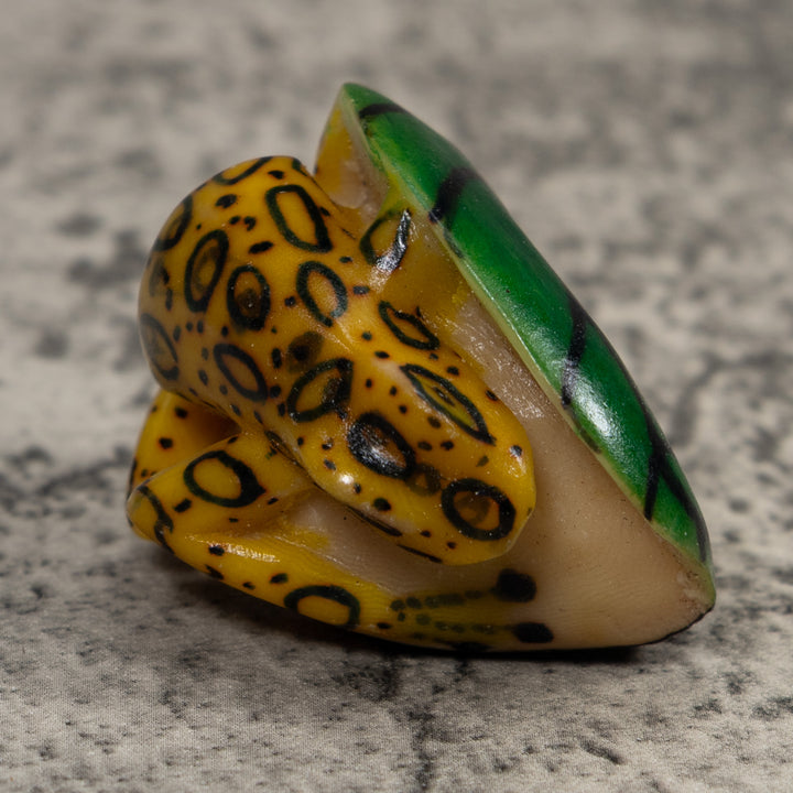 Vintage Black Yellow And Green Frog Tagua Carving
