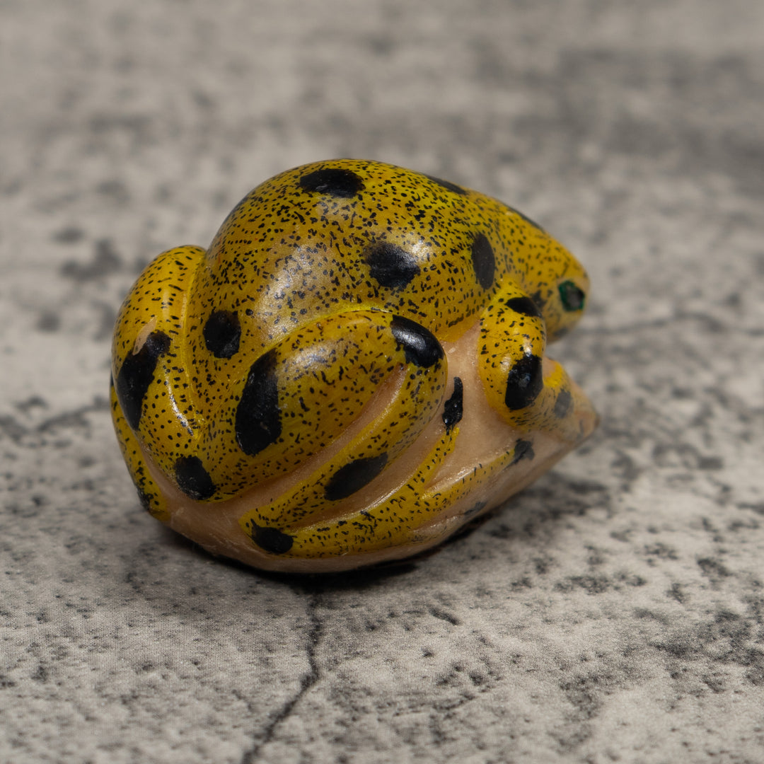 Vintage Black And Gold Frog Tagua Carving
