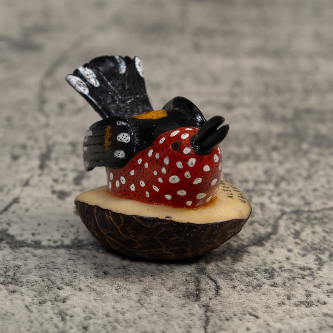 Red And Black Seedeater Bird Tagua Carving