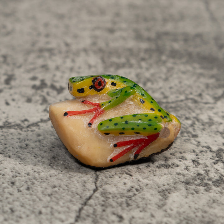 Green Yellow And Black Poison Dart Frog Tagua Carving