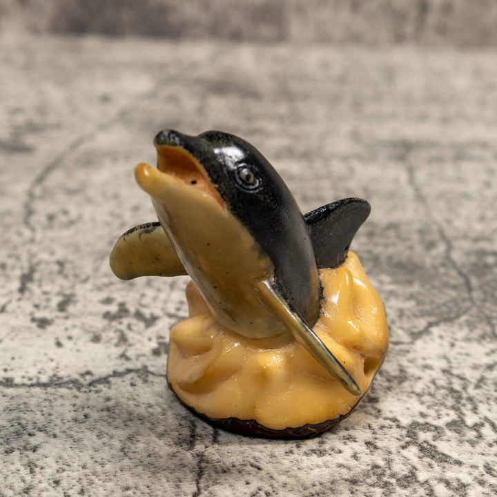 Vintage Dolphin Coming Out Of Wave Tagua Carving