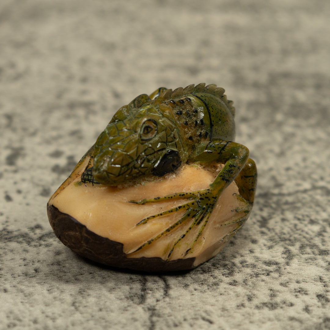 Vintage Iguana Lizard Reptile Tagua Carving