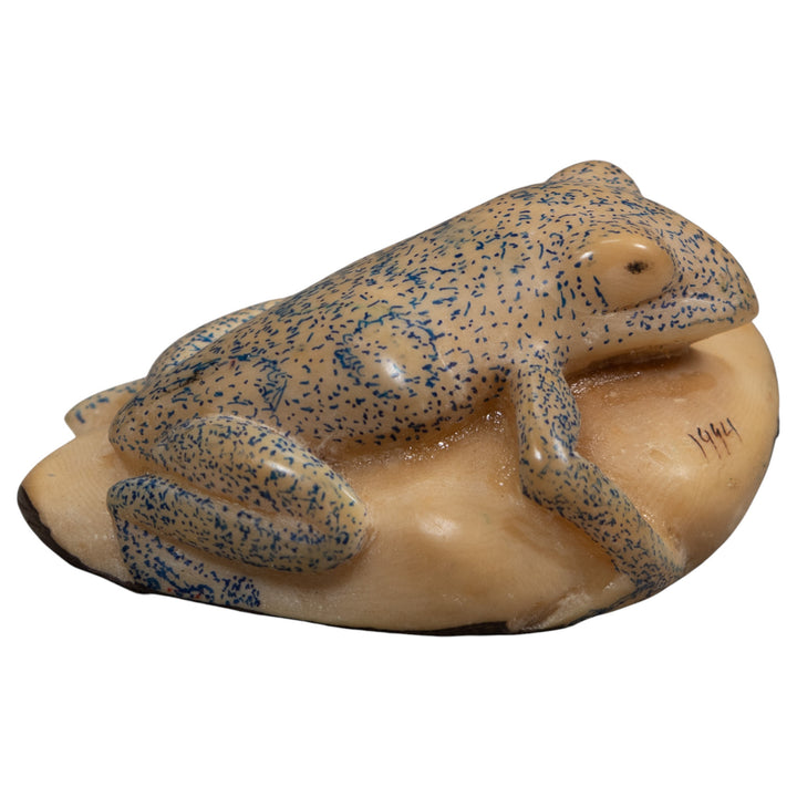 Vintage White And Blue Poison Dart Frog Tagua Carving