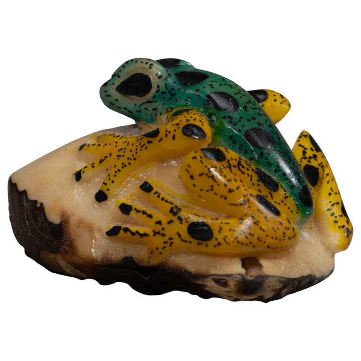 Vintage Yellow And Green Frog Tagua Carving